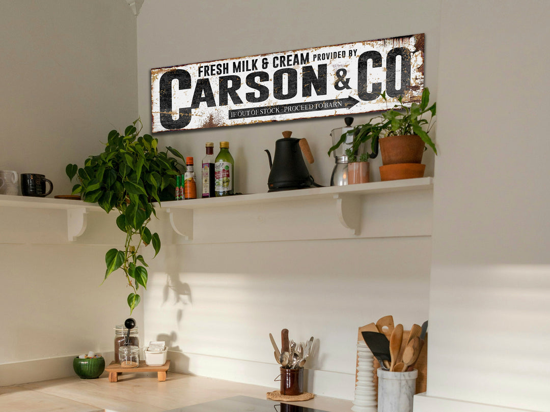 Milk & Cream Farmhouse Sign with Custom Family Name | Fresh Milk Family Company sign on Canvas or Metal | Vintage Dairy Wall Art Sign