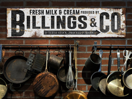 Milk & Cream Farmhouse Sign with Custom Family Name | Fresh Milk Family Company sign on Canvas or Metal | Vintage Dairy Wall Art Sign