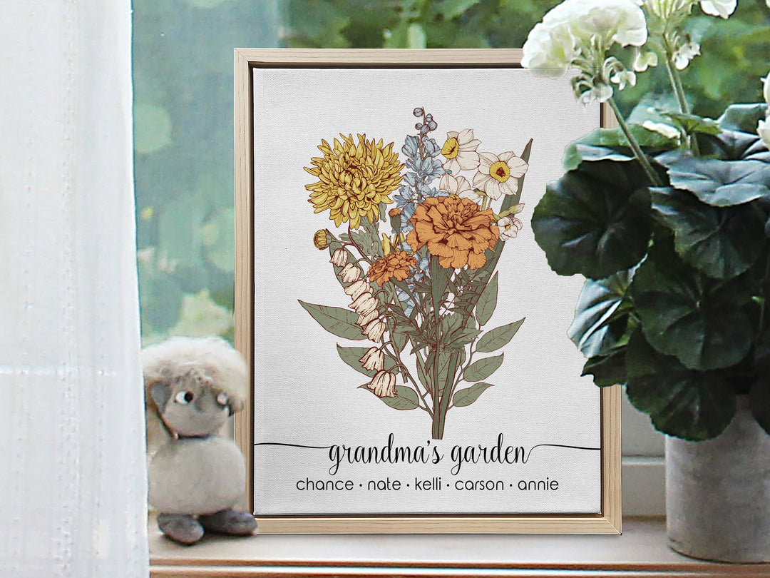 Birth Month Custom Gift for Grandma | Birth Flower Bouquet Gift for Mom Birthday Gift | Personalized Mothers Day Gift Birth Month Flower Art