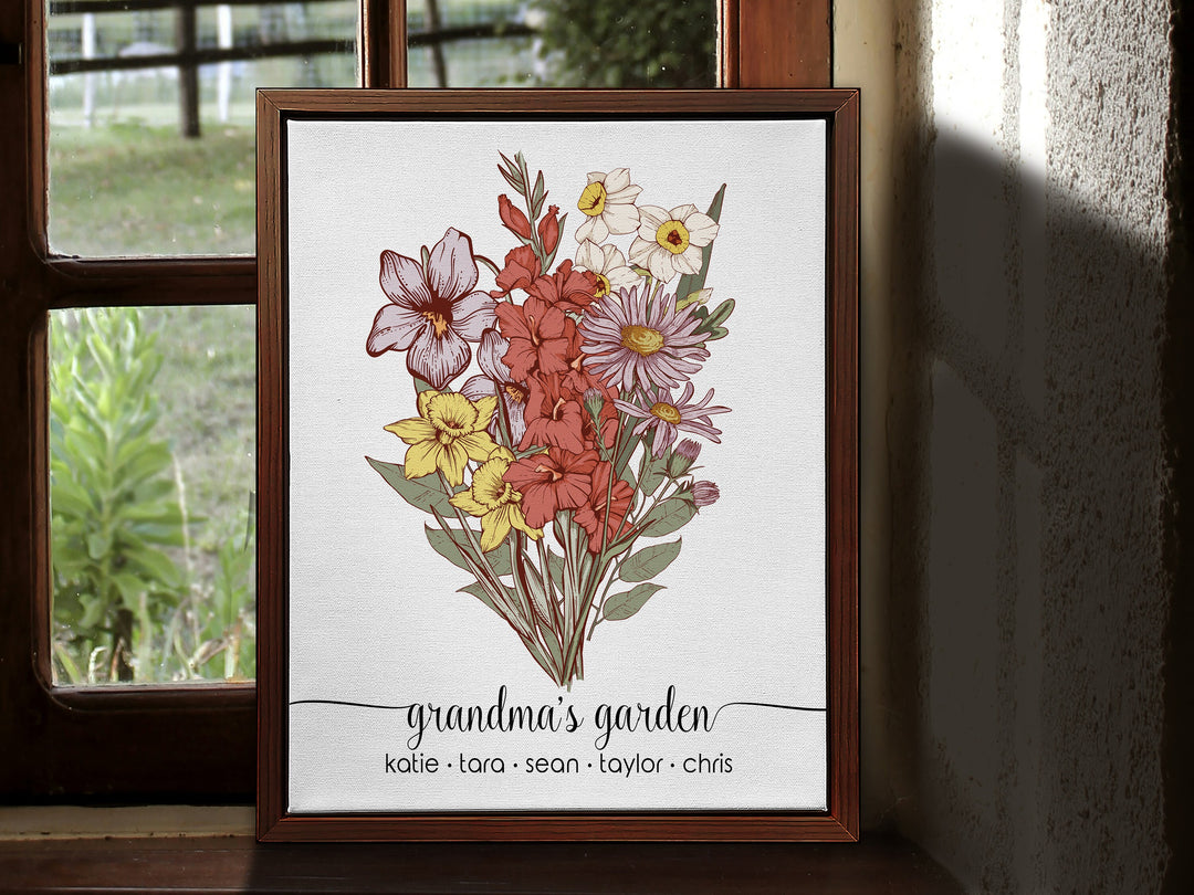 Birth Month Custom Gift for Grandma | Birth Flower Bouquet Gift for Mom Birthday Gift | Personalized Mothers Day Gift Birth Month Flower Art
