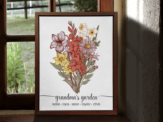 Birth Month Custom Gift for Grandma | Birth Flower Bouquet Gift for Mom Birthday Gift | Personalized Mothers Day Gift Birth Month Flower Art