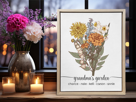 Birth Month Custom Gift for Grandma | Birth Flower Bouquet Gift for Mom Birthday Gift | Personalized Mothers Day Gift Birth Month Flower Art