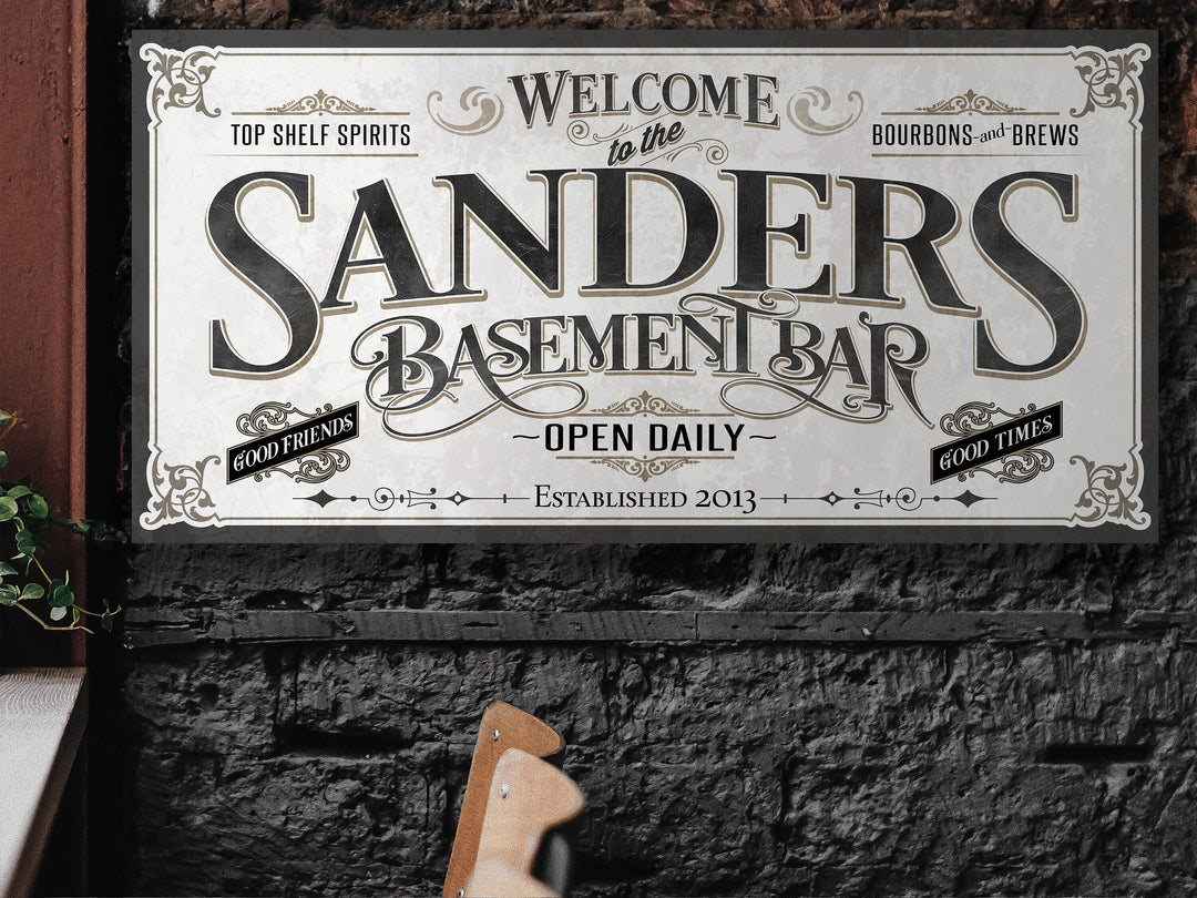 Personalized Basement Bar Sign | Customized Bar Sign | Large Personalized Family Name Basement Bar Sign | Large Metal or Canvas Wall Art
