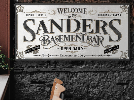 Personalized Basement Bar Sign | Customized Bar Sign | Large Personalized Family Name Basement Bar Sign | Large Metal or Canvas Wall Art