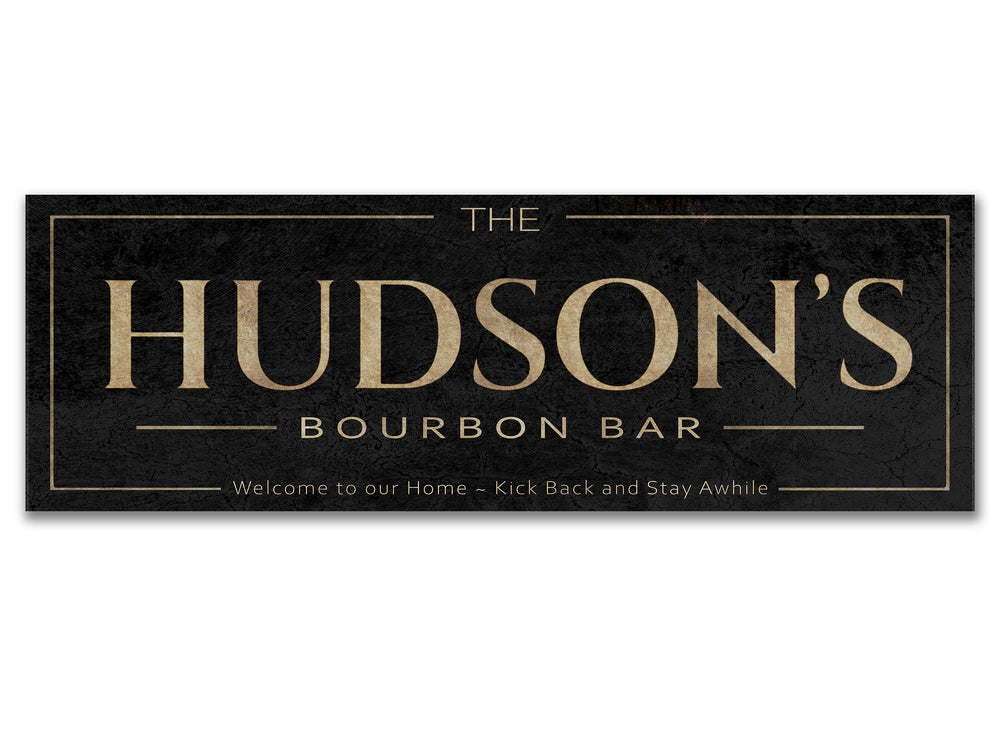 Bourbon Bar Sign with Personalized Family Name | Bourbon Bar Custom Wall Decor on Metal or Canvas Sign | Customized & Personalized Wall Art