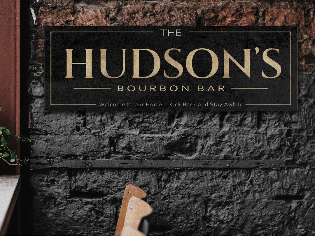 Bourbon Bar Sign with Personalized Family Name | Bourbon Bar Custom Wall Decor on Metal or Canvas Sign | Customized & Personalized Wall Art