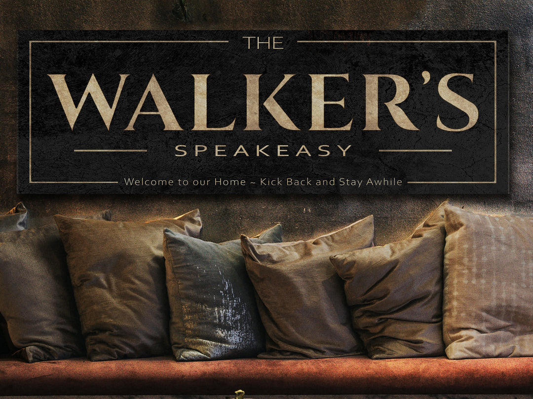 Custom Speakeasy Sign with Personalized Family Name | Custom Wall Decor on Metal or Canvas Sign | Customized & Personalized Wall Art