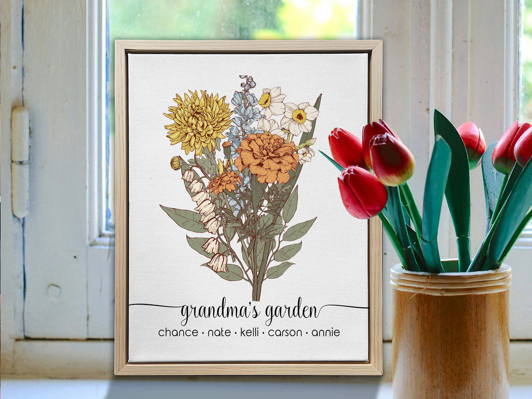 Birth Month Custom Gift for Grandma | Birth Flower Bouquet Gift for Mom Birthday Gift | Personalized Mothers Day Gift Birth Month Flower Art