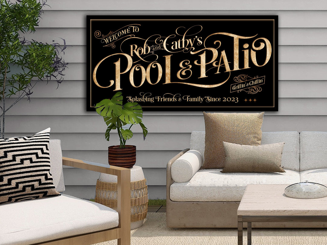 Custom Pool & Patio Sign, Personalized Family Name Metal Signs, Beach House Outdoor Decor