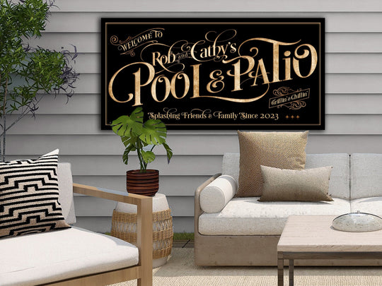 Custom Pool & Patio Sign, Personalized Family Name Metal Signs, Beach House Outdoor Decor