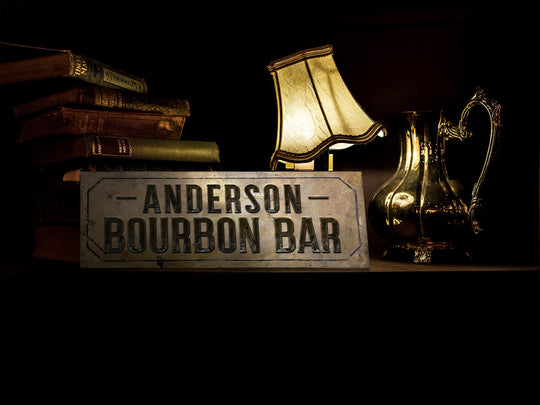 Bourbon Bar Sign Personalized Family Name | Bourbon Bar Custom Wall Decor Distressed Antique Bronze | Customized & Personalized Wall Art