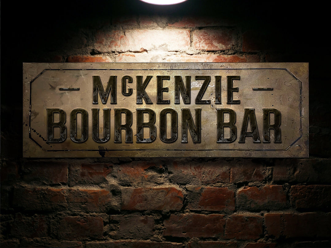 Bourbon Bar Sign Personalized Family Name | Bourbon Bar Custom Wall Decor Distressed Antique Bronze | Customized & Personalized Wall Art