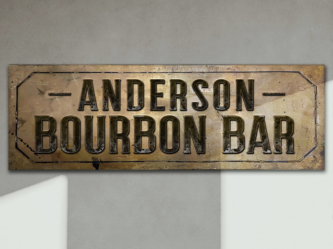 Bourbon Bar Sign Personalized Family Name | Bourbon Bar Custom Wall Decor Distressed Antique Bronze | Customized & Personalized Wall Art