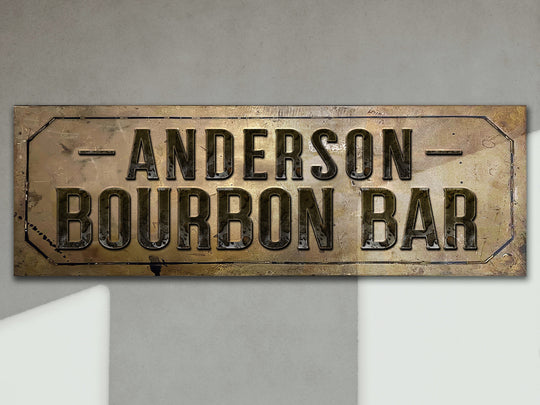 Bourbon Bar Sign Personalized Family Name | Bourbon Bar Custom Wall Decor Distressed Antique Bronze | Customized & Personalized Wall Art