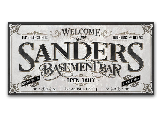 Personalized Basement Bar Sign | Customized Bar Sign | Large Personalized Family Name Basement Bar Sign | Large Metal or Canvas Wall Art