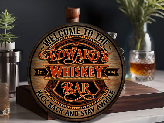 Personalized Whiskey Bar Sign | Round Metal | Man Cave Wall Décor | Personalized Speakeasy | Home Bar Accessories | Custom Bar Sign Gift