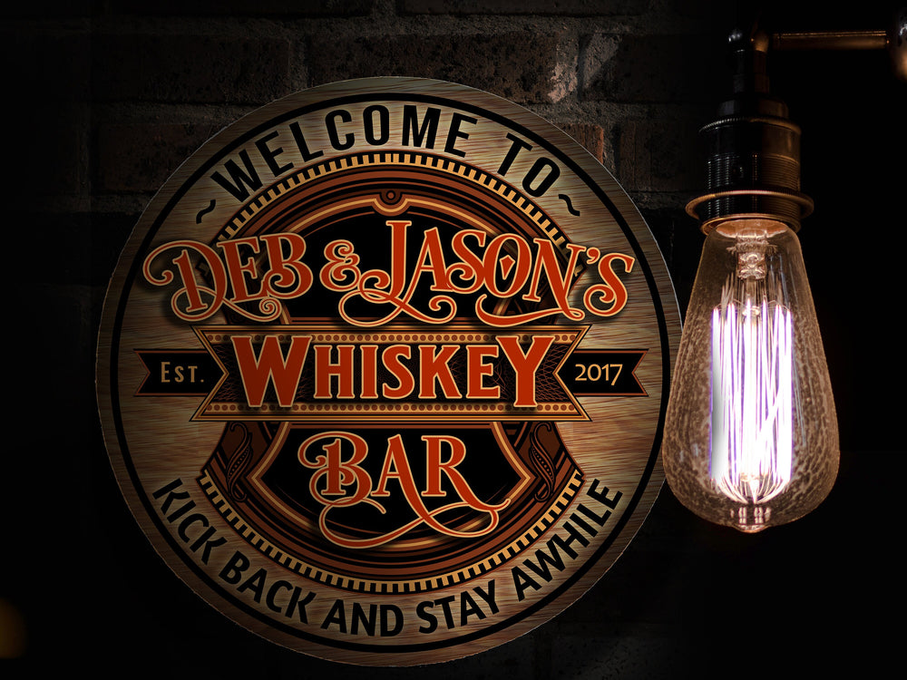 Personalized Whiskey Bar Sign | Round Metal | Man Cave Wall Décor | Personalized Speakeasy | Home Bar Accessories | Custom Bar Sign Gift