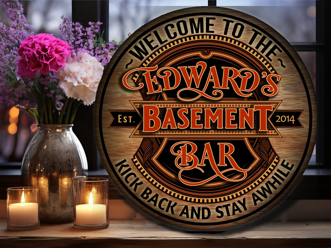 Personalized Basement Bar Sign | Round Bar Signs | Man Cave Wall Décor | Personalized Bar Sign | Home Bar Accessories | Custom Bar Sign Gift