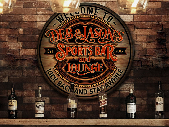 Personalized Sports Bar Sign | Round Bar Signs | Man Cave Wall Décor | Personalized Sports Bar | Home Bar Accessories | Custom Bar Sign Gift