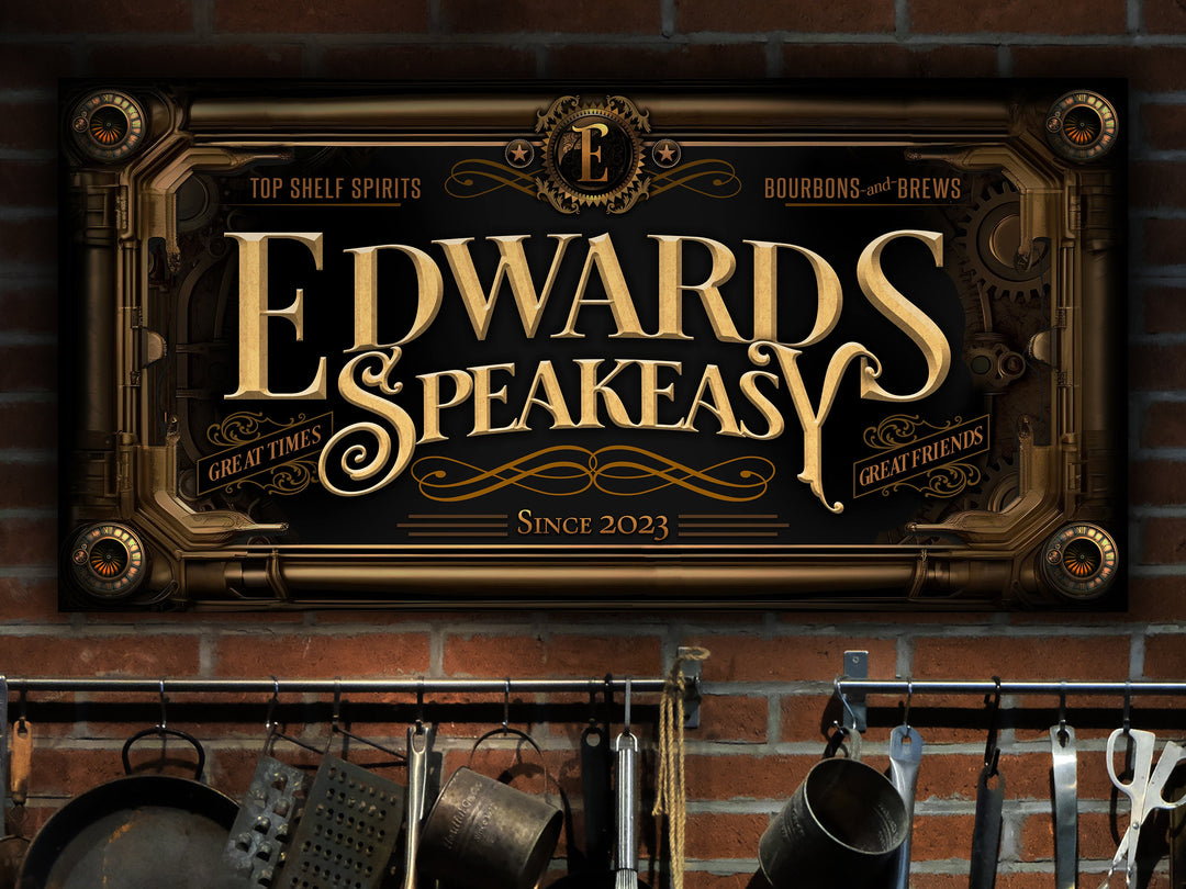 Personalized Steampunk Sign - Metal or Canvas! | Custom Steampunk Family Sign | Farmhouse Sign | Speakeasy Bar Decor | Customized Bar Sign
