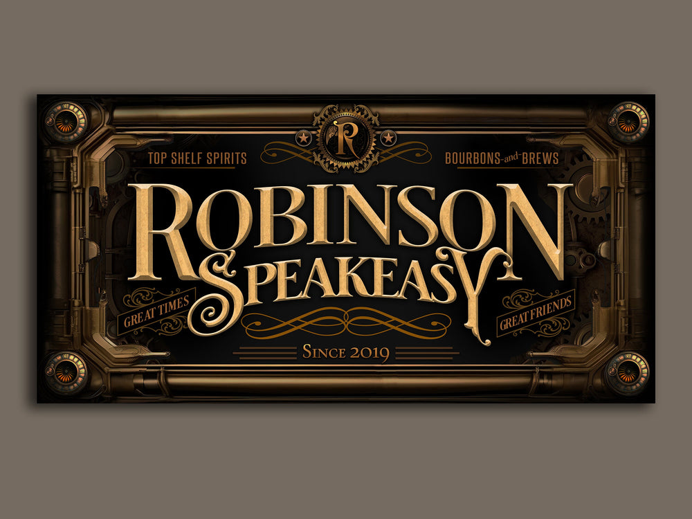 Personalized Steampunk Sign - Metal or Canvas! | Custom Steampunk Family Sign | Farmhouse Sign | Speakeasy Bar Decor | Customized Bar Sign