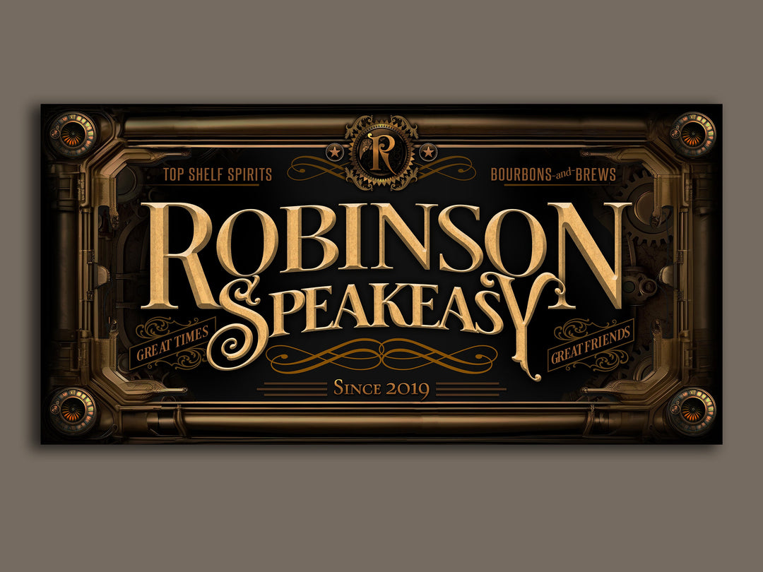 Personalized Steampunk Sign - Metal or Canvas! | Custom Steampunk Family Sign | Farmhouse Sign | Speakeasy Bar Decor | Customized Bar Sign