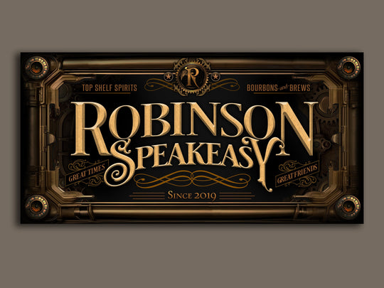 Personalized Steampunk Sign - Metal or Canvas! | Custom Steampunk Family Sign | Farmhouse Sign | Speakeasy Bar Decor | Customized Bar Sign