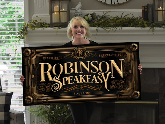 Personalized Steampunk Sign - Metal or Canvas! | Custom Steampunk Family Sign | Farmhouse Sign | Speakeasy Bar Decor | Customized Bar Sign