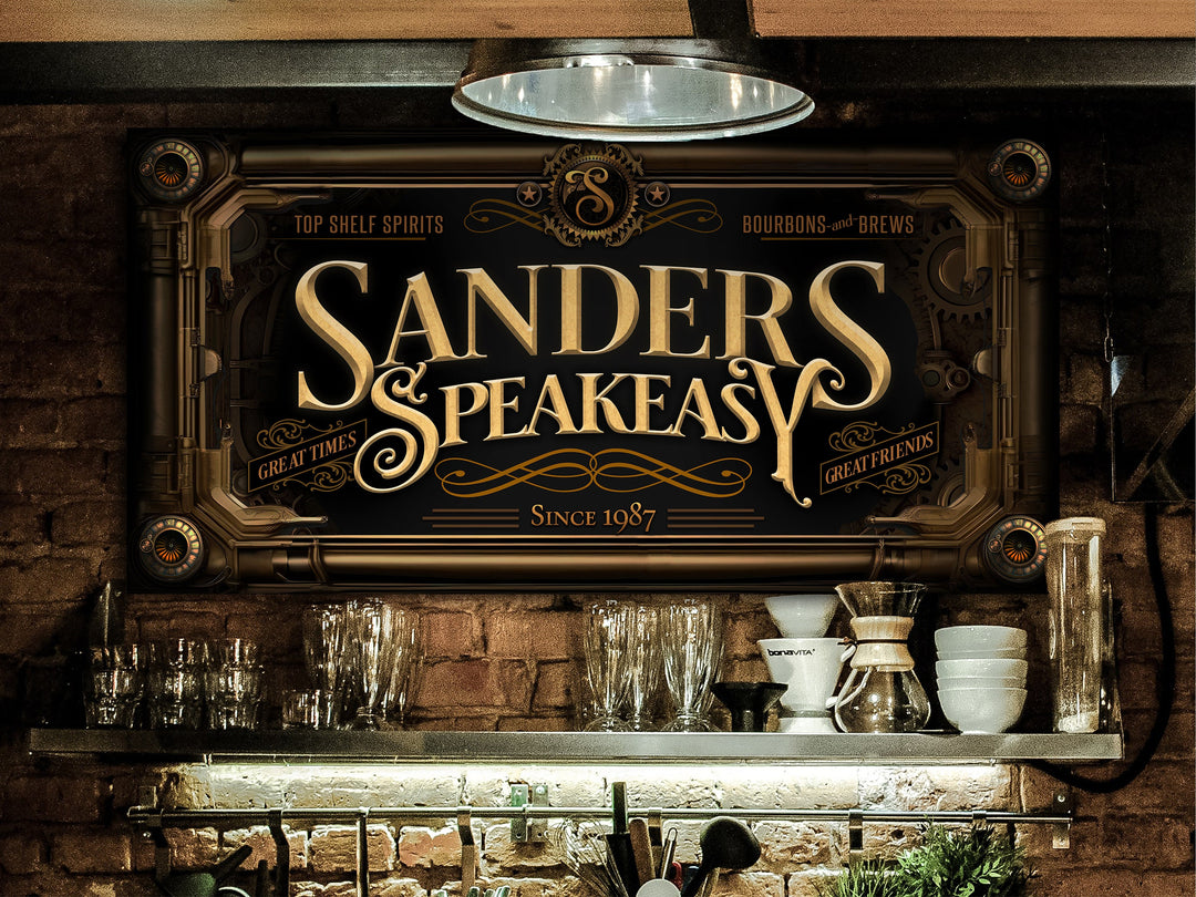 Personalized Steampunk Sign - Metal or Canvas! | Custom Steampunk Family Sign | Farmhouse Sign | Speakeasy Bar Decor | Customized Bar Sign