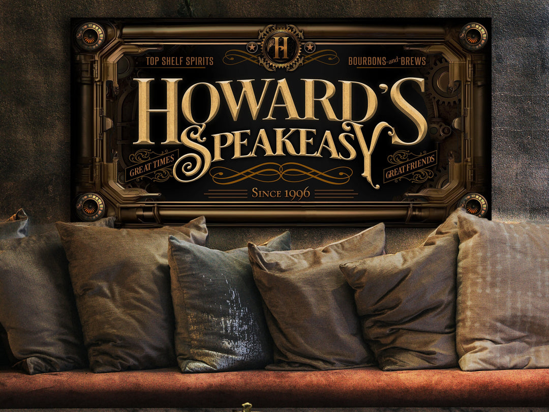 Personalized Steampunk Sign - Metal or Canvas! | Custom Steampunk Family Sign | Farmhouse Sign | Speakeasy Bar Decor | Customized Bar Sign