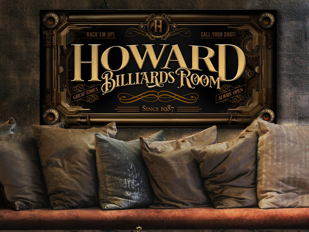 Custom Steampunk Sign - Metal or Canvas! | Custom Steampunk Billiards Sign | Home Billiards Sign | Game Room Decor | Customized Steampunk