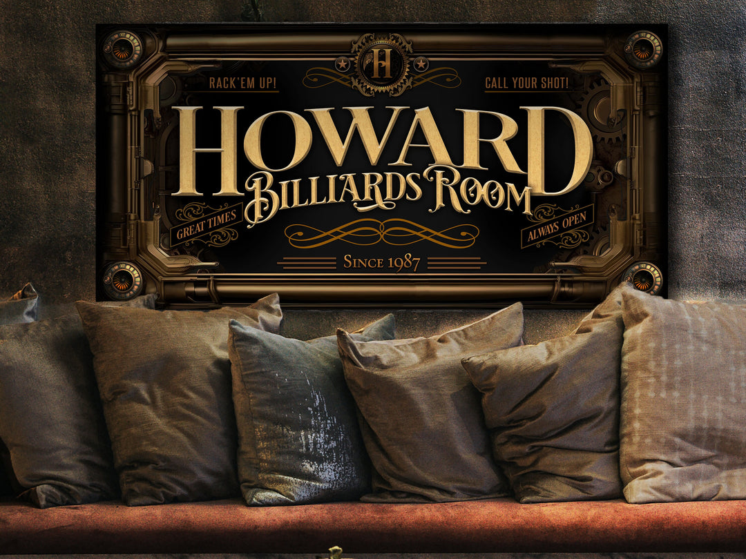 Custom Steampunk Sign - Metal or Canvas! | Custom Steampunk Billiards Sign | Home Billiards Sign | Game Room Decor | Customized Steampunk