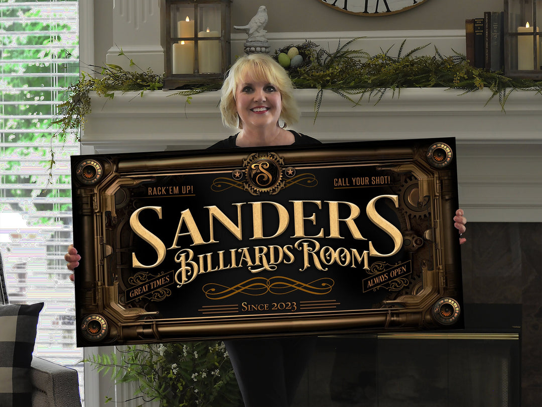 Custom Steampunk Sign - Metal or Canvas! | Custom Steampunk Billiards Sign | Home Billiards Sign | Game Room Decor | Customized Steampunk