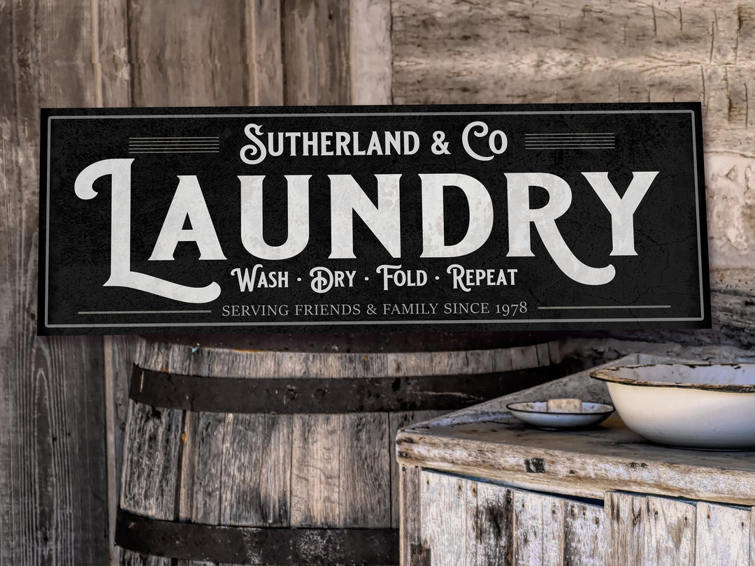 Laundry Room Sign with Personalized Family Name | Laundry Room Decor | Black & White Customized Laundry Sign | Personalized Laundry Sign