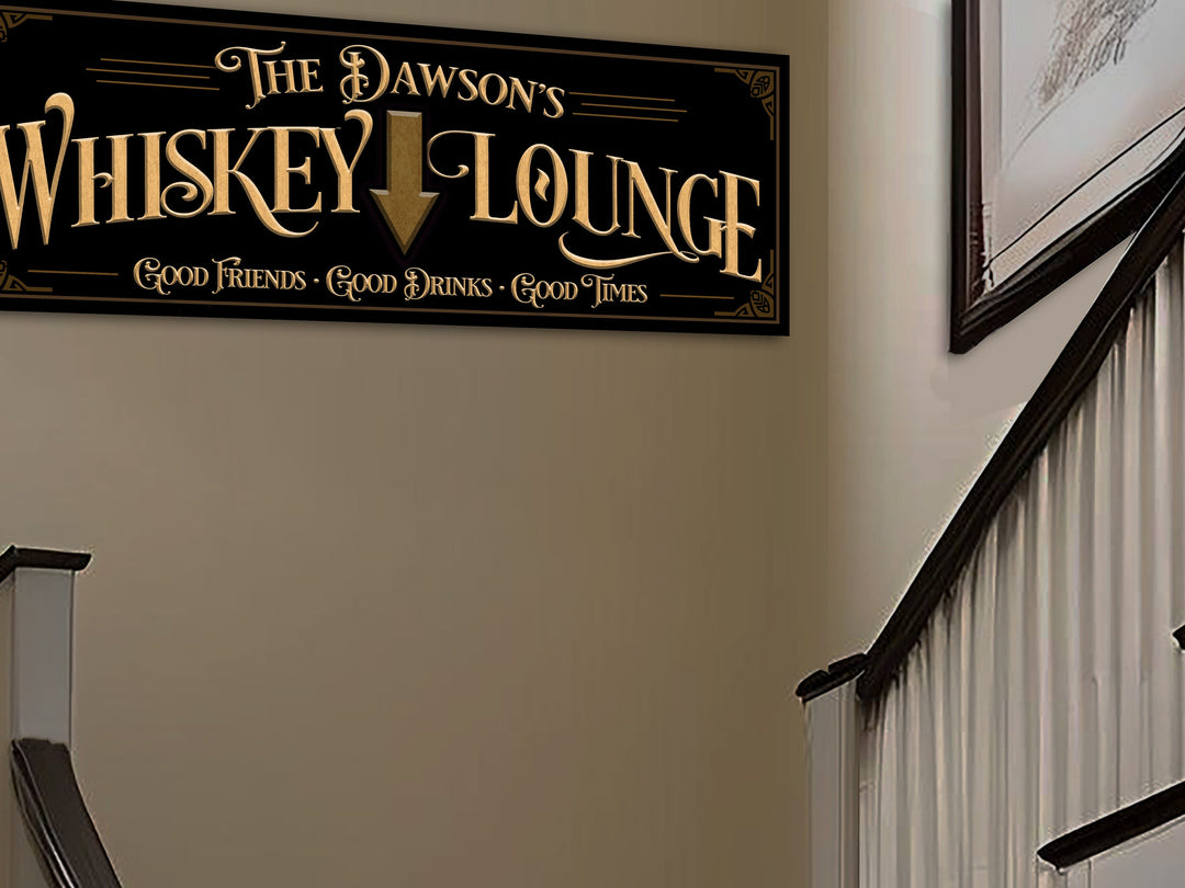 Custom Whiskey Lounge Sign with Personalized Family Name | Custom Wall Decor on Metal or Canvas Sign | Customized & Personalized Wall Art