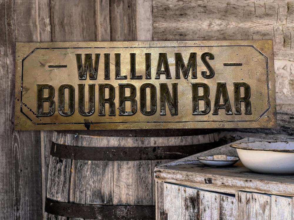 Bourbon Bar Sign Personalized Family Name | Bourbon Bar Custom Wall Decor Distressed Antique Bronze | Customized & Personalized Wall Art