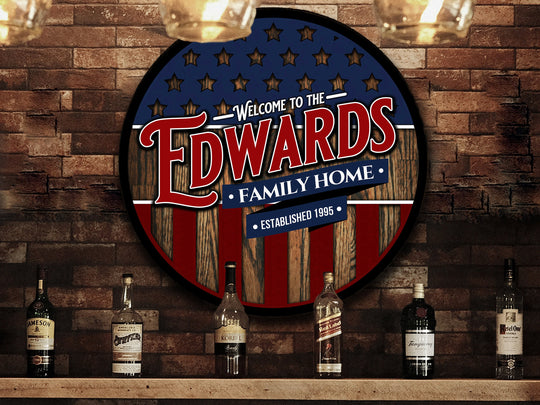 Patriotic Welcome Round Door Sign | July 4th door decor | Stars and Stripes Sign | Independence Day porch sign | July 4th Family Name Sign