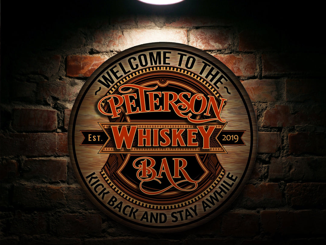 Personalized Whiskey Bar Sign | Round Metal | Man Cave Wall Décor | Personalized Speakeasy | Home Bar Accessories | Custom Bar Sign Gift
