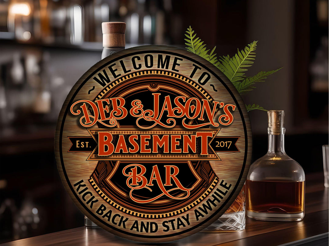 Personalized Basement Bar Sign | Round Bar Signs | Man Cave Wall Décor | Personalized Bar Sign | Home Bar Accessories | Custom Bar Sign Gift