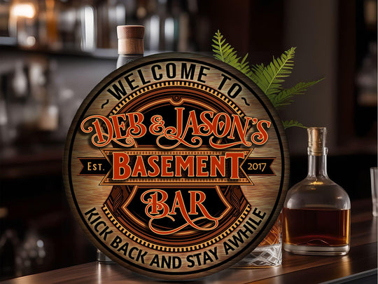 Personalized Basement Bar Sign | Round Bar Signs | Man Cave Wall Décor | Personalized Bar Sign | Home Bar Accessories | Custom Bar Sign Gift