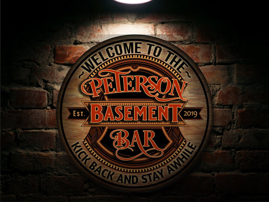 Personalized Basement Bar Sign | Round Bar Signs | Man Cave Wall Décor | Personalized Bar Sign | Home Bar Accessories | Custom Bar Sign Gift