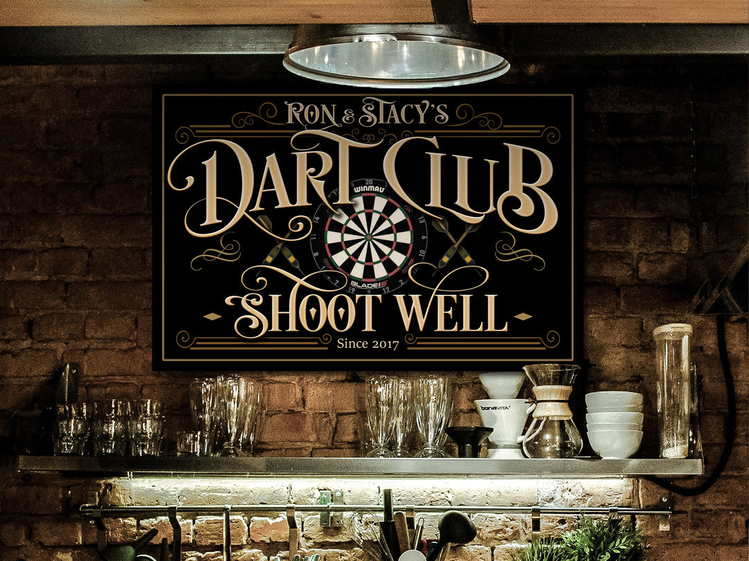 Personalized Dart Club Sign | Custom Name Dart Club Sign | Family Dart Club Sign | Modern Farmhouse Decor | Large Metal or Canvas Sign