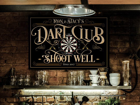 Personalized Dart Club Sign | Custom Name Dart Club Sign | Family Dart Club Sign | Modern Farmhouse Decor | Large Metal or Canvas Sign