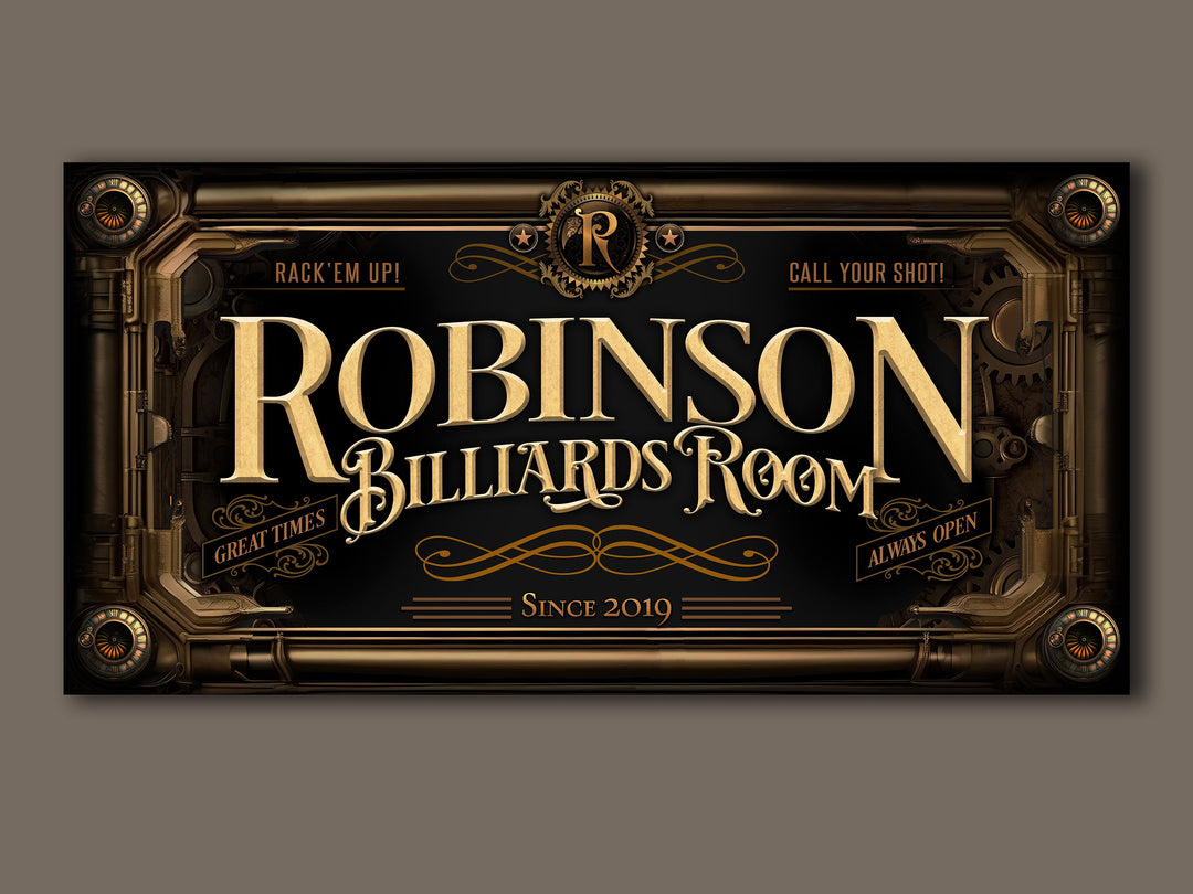 Custom Steampunk Sign - Metal or Canvas! | Custom Steampunk Billiards Sign | Home Billiards Sign | Game Room Decor | Customized Steampunk