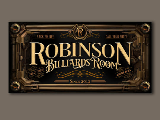 Custom Steampunk Sign - Metal or Canvas! | Custom Steampunk Billiards Sign | Home Billiards Sign | Game Room Decor | Customized Steampunk