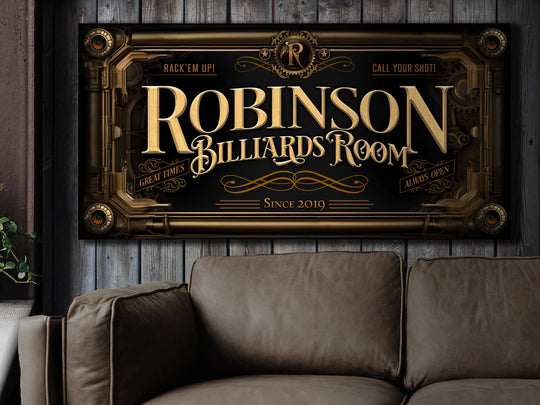 Custom Steampunk Sign - Metal or Canvas! | Custom Steampunk Billiards Sign | Home Billiards Sign | Game Room Decor | Customized Steampunk