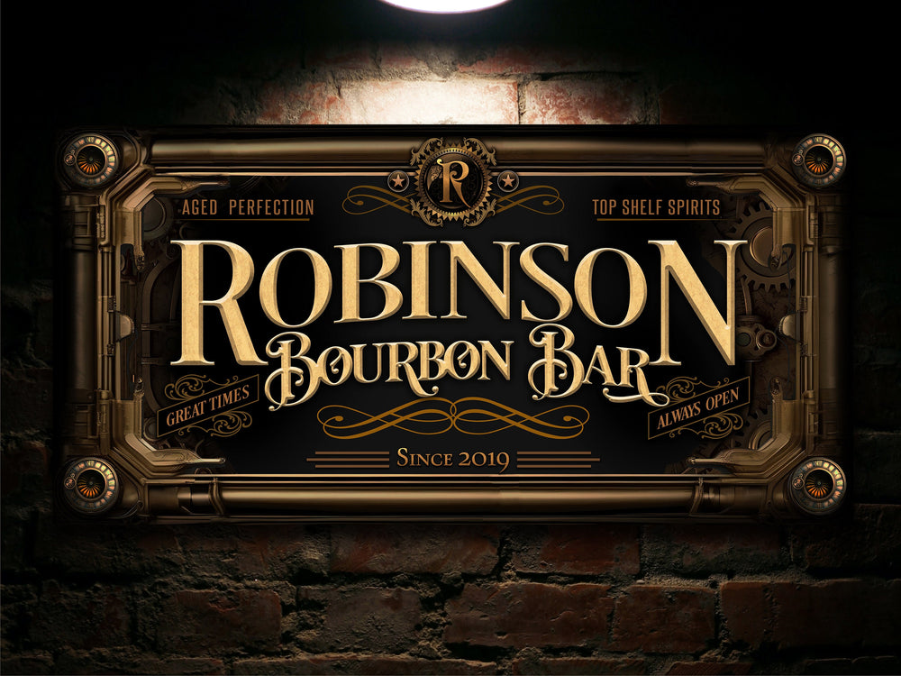 Bourbon Steampunk Sign - Metal or Canvas! | Custom Steampunk Bourbon Sign | Home Bourbon Sign | Game Room Decor | Customized Steampunk Sign