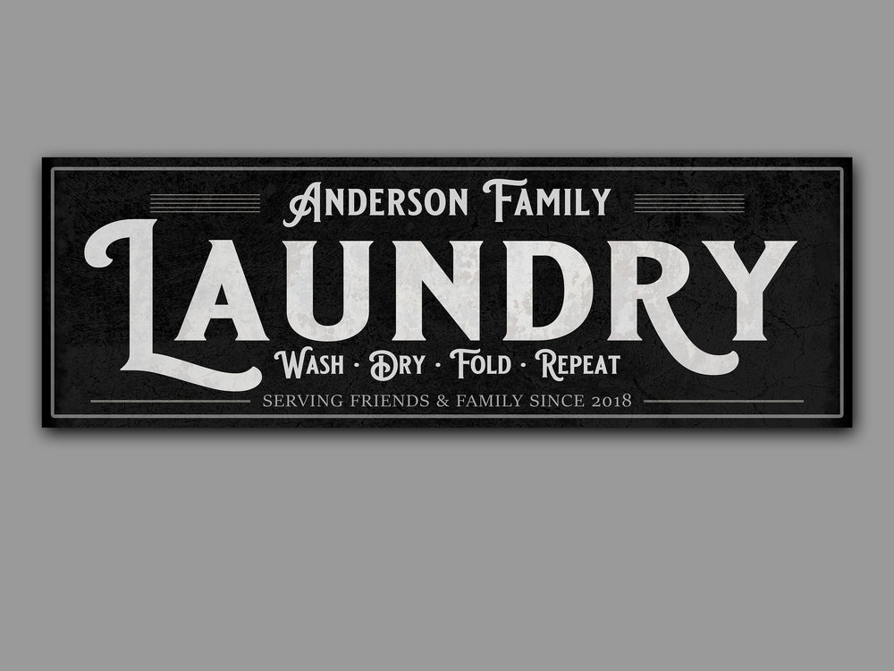 Laundry Room Sign with Personalized Family Name | Laundry Room Decor | Black & White Customized Laundry Sign | Personalized Laundry Sign