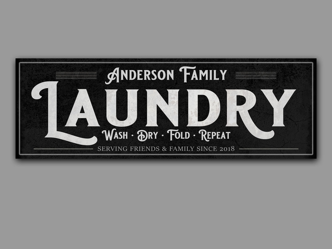 Laundry Room Sign with Personalized Family Name | Laundry Room Decor | Black & White Customized Laundry Sign | Personalized Laundry Sign