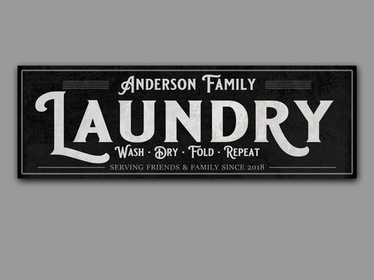 Laundry Room Sign with Personalized Family Name | Laundry Room Decor | Black & White Customized Laundry Sign | Personalized Laundry Sign
